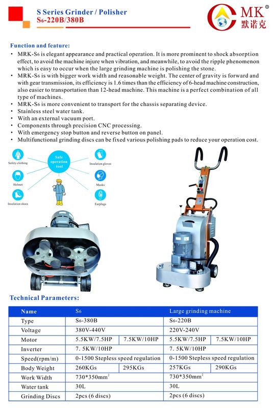 220V High Power Terrazzo Floor Grinder / 6 Heads Floor Polishing Machine